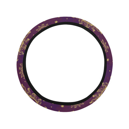 Sun Moon Star Design Themed Print Steering Wheel Cover with Elastic Edge