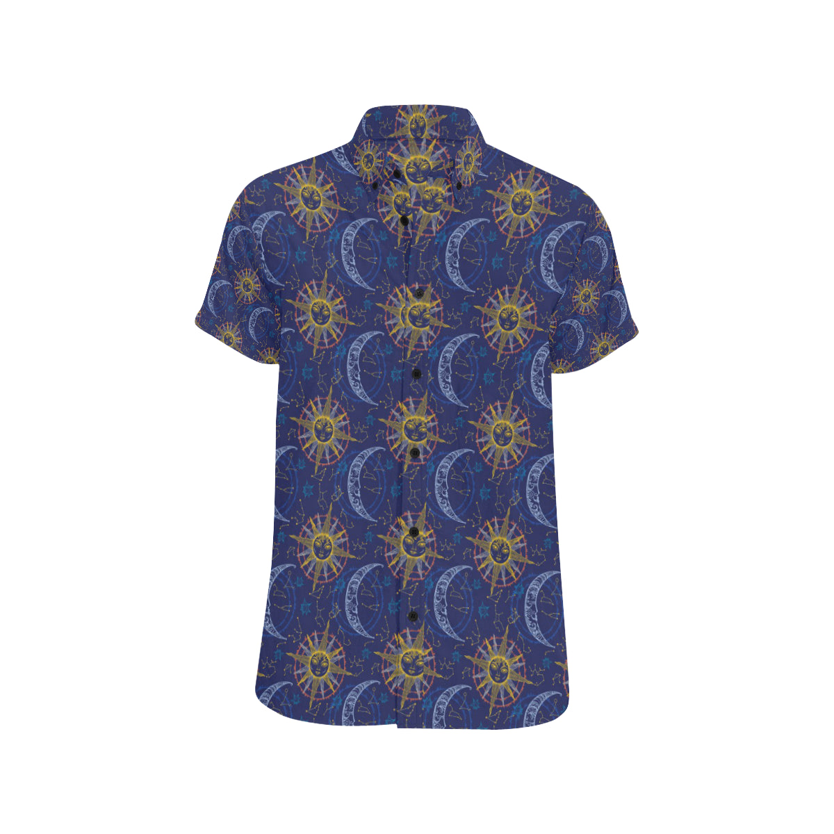 Celestial Moon Sun Pattern Print Design 01 Men's Short Sleeve Button Up Shirt