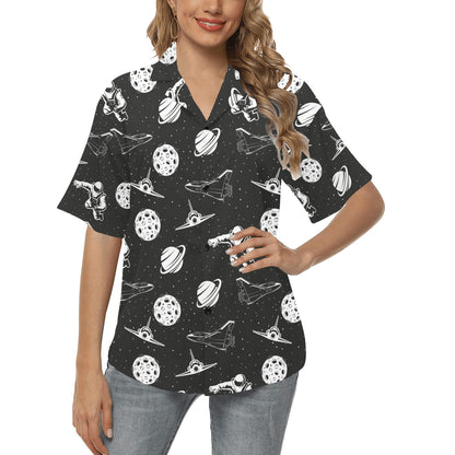 Space Astronauts Print Women's Hawaiian Shirt