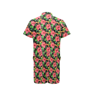 Red Hibiscus Pattern Print Design HB07 Men's Romper