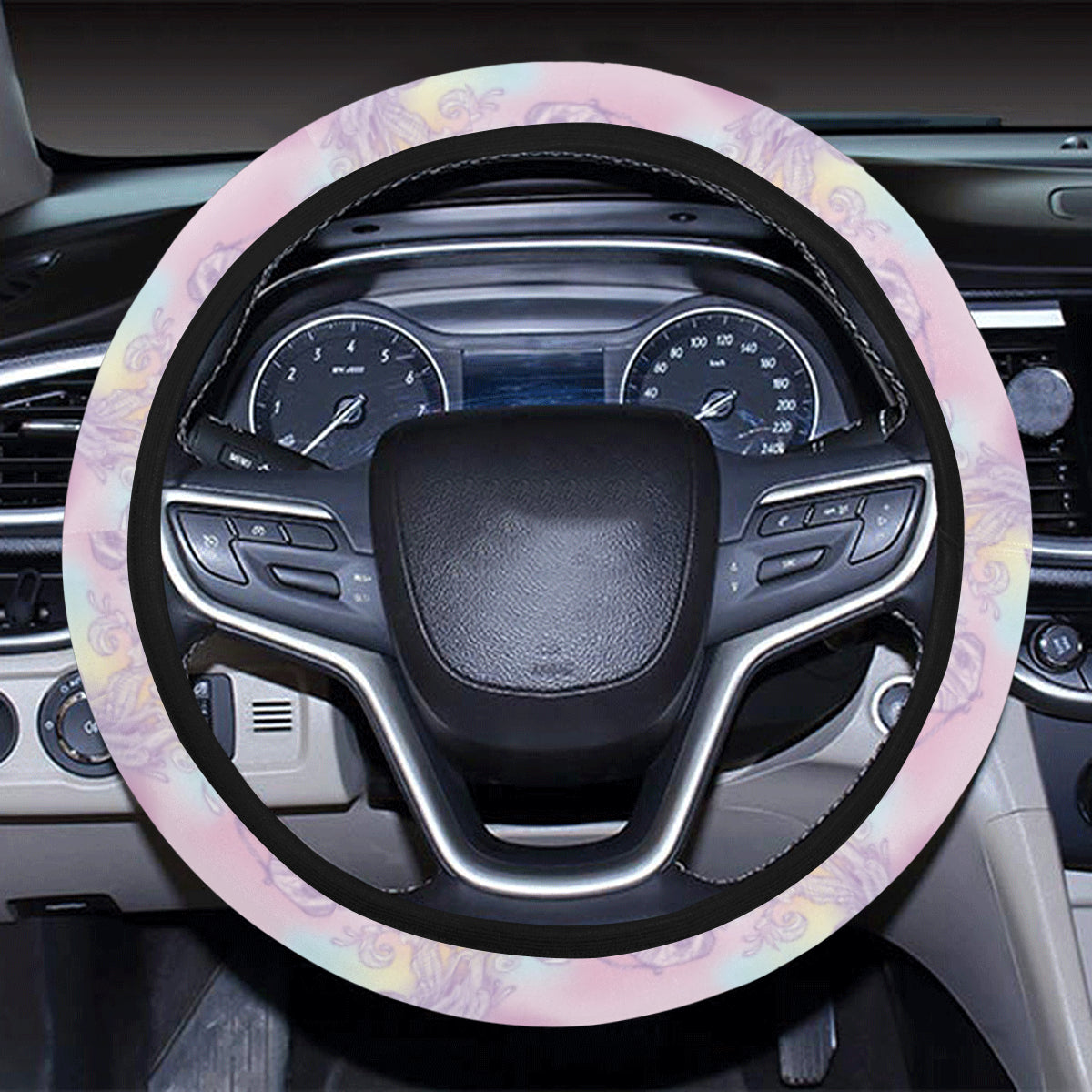 Aquarius Zodiac Pattern Print Design 01 Steering Wheel Cover with Elastic Edge