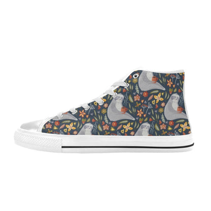 Sloth Print Design LKS303 High Top Women's White Shoes