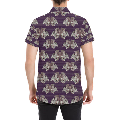 Leopard Pattern Print Design 01 Men's Short Sleeve Button Up Shirt