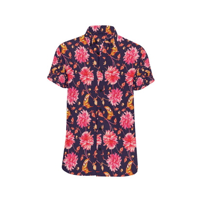 Dahlia Pattern Print Design DH03 Men's Short Sleeve Button Up Shirt