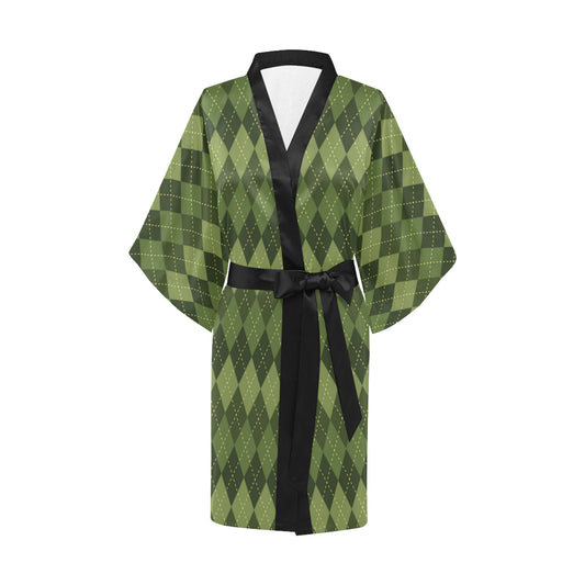 Argyle Green Pattern Print Design 01 Women's Short Kimono