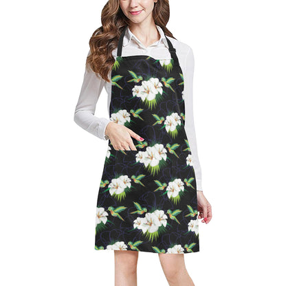 Hummingbird with Flower Pattern Print Design 03 Apron with Pocket