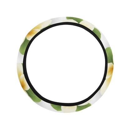 Yellow Plumeria Pattern Print Design PM012 Steering Wheel Cover with Elastic Edge