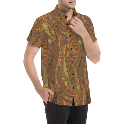 Maori Ornament Design Print Men's Short Sleeve Button Up Shirt