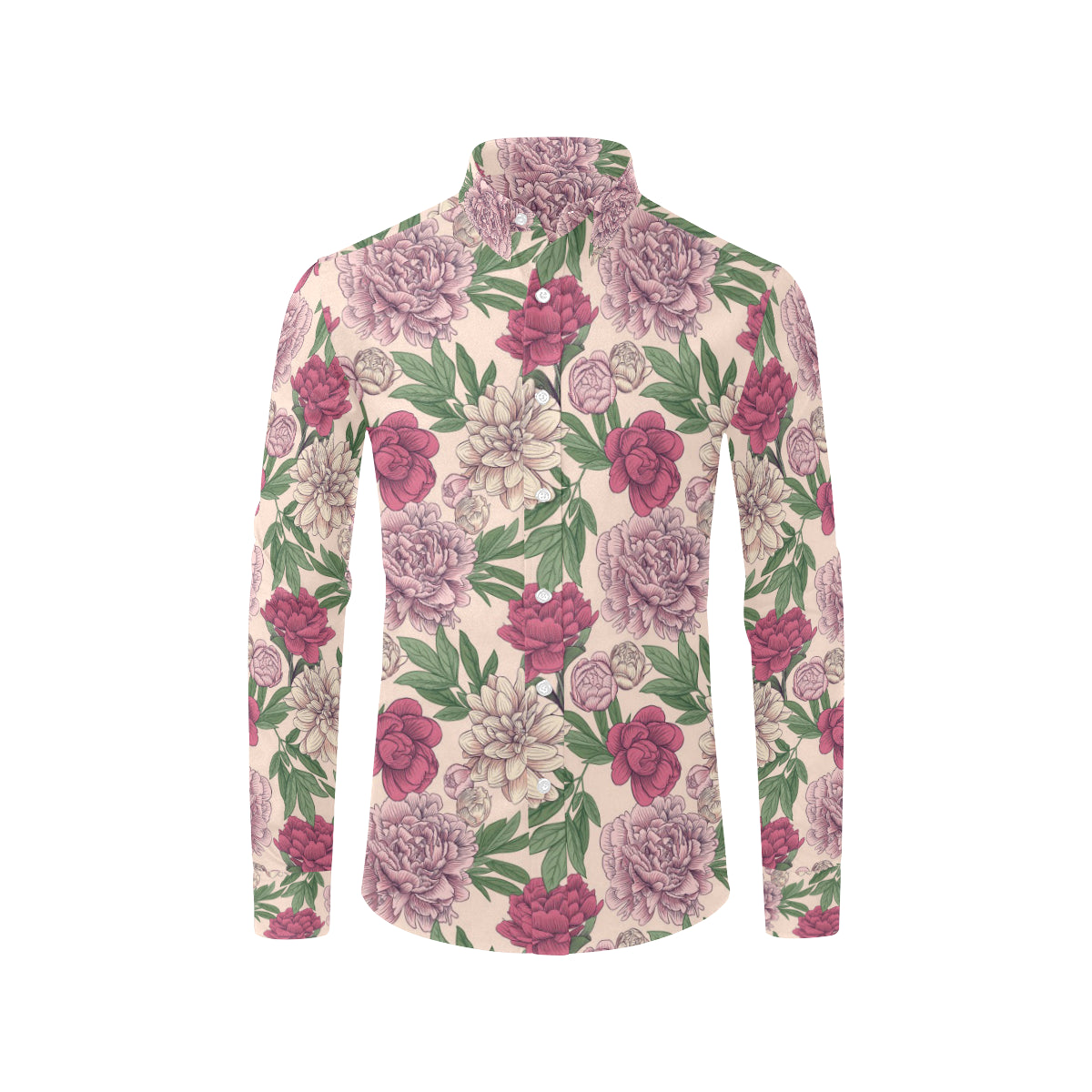 Peony Pattern Print Design A01 Men's Long Sleeve Shirt