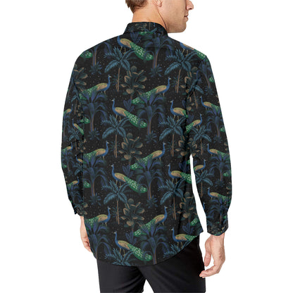 Rainforest Peacock Pattern Print Design A04 Men's Long Sleeve Shirt