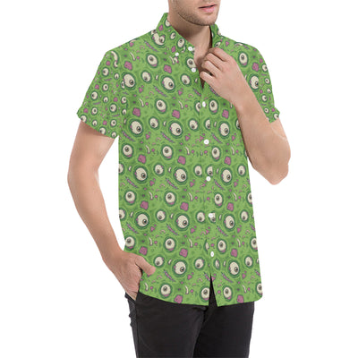 Zombie Eyes Design Pattern Print Men's Short Sleeve Button Up Shirt