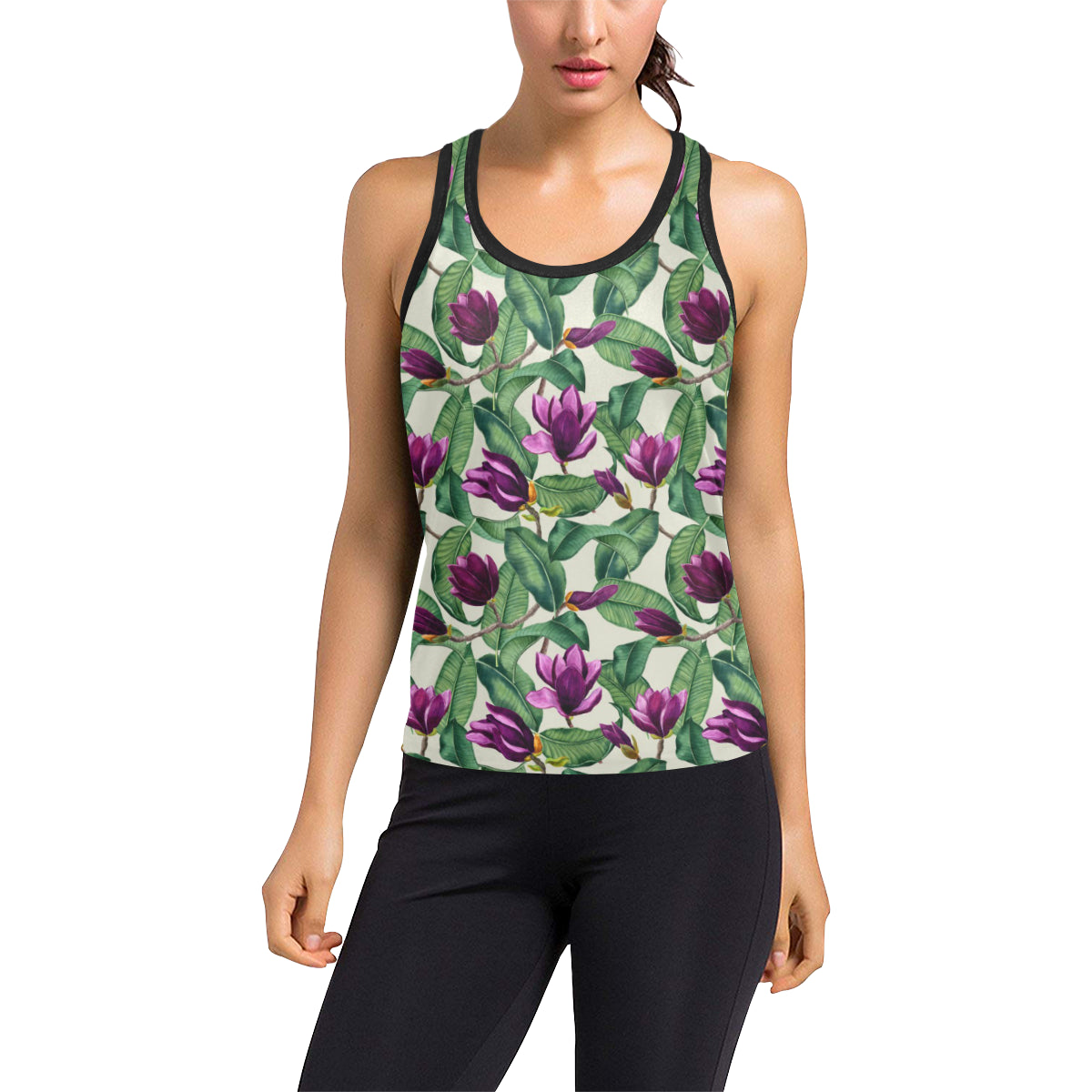Magnolia Pattern Print Design MAG07 Women's Racerback Tank Top