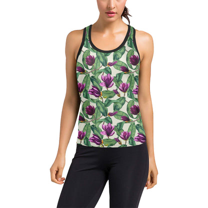 Magnolia Pattern Print Design MAG07 Women's Racerback Tank Top