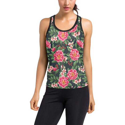 Summer Floral Pattern Print Design SF06 Women's Racerback Tank Top
