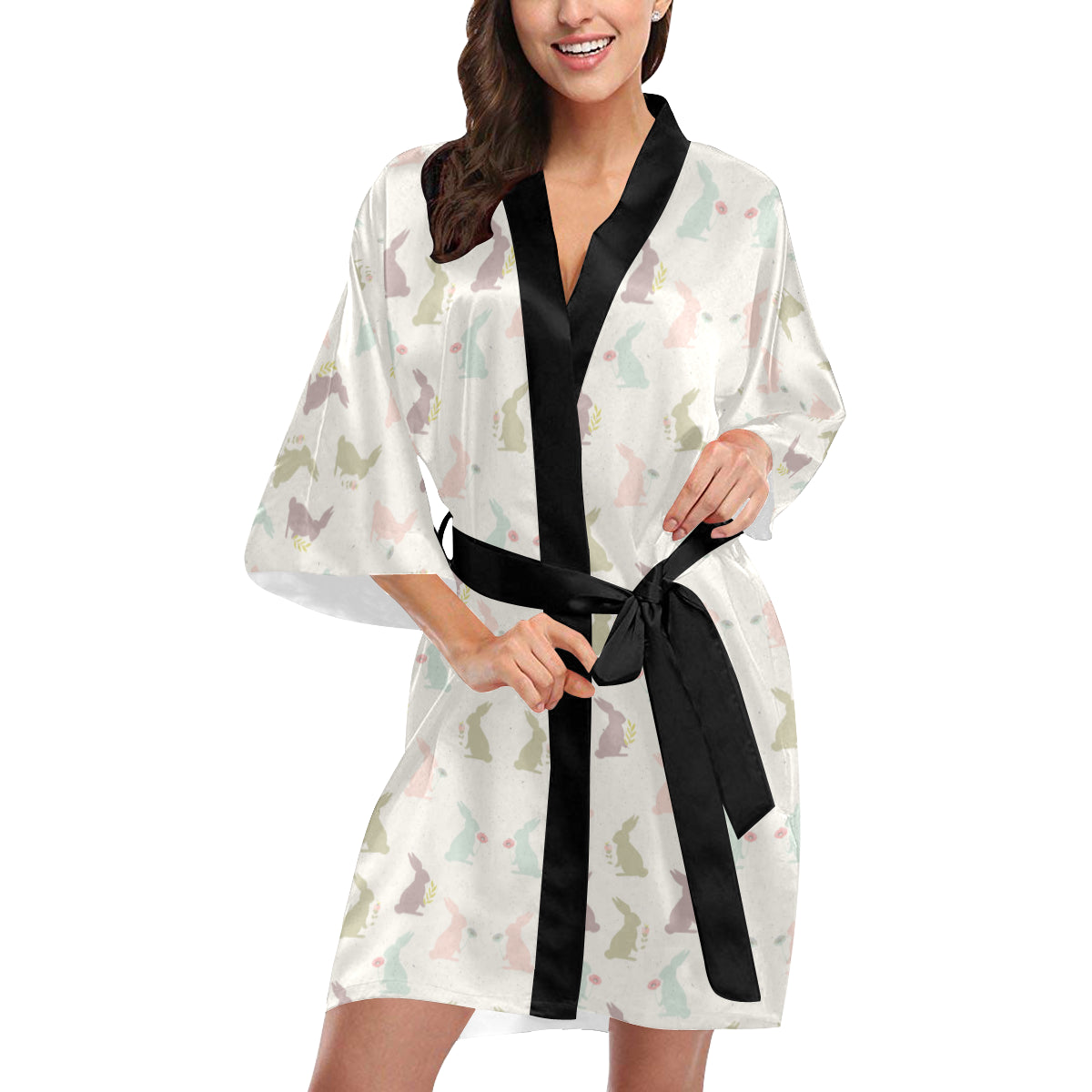 Bunny Pattern Print Design 05 Women's Short Kimono