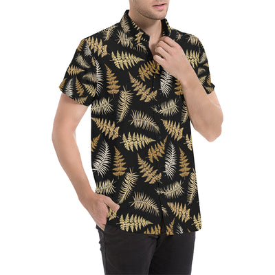 Fern Leave Bright Print Pattern Men's Short Sleeve Button Up Shirt