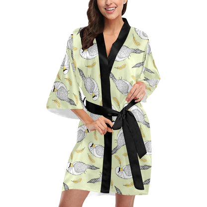 Parakeet Pattern Print Design A03 Women's Short Kimono