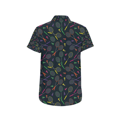 Badminton Pattern Print Design 04 Men's Short Sleeve Button Up Shirt