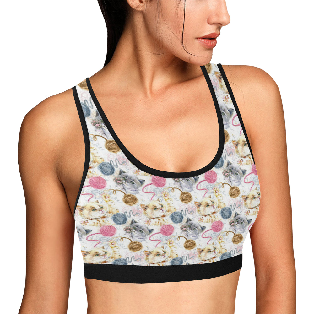 Cat Playing Yarn Pattern Print Design 07 Sports Bra