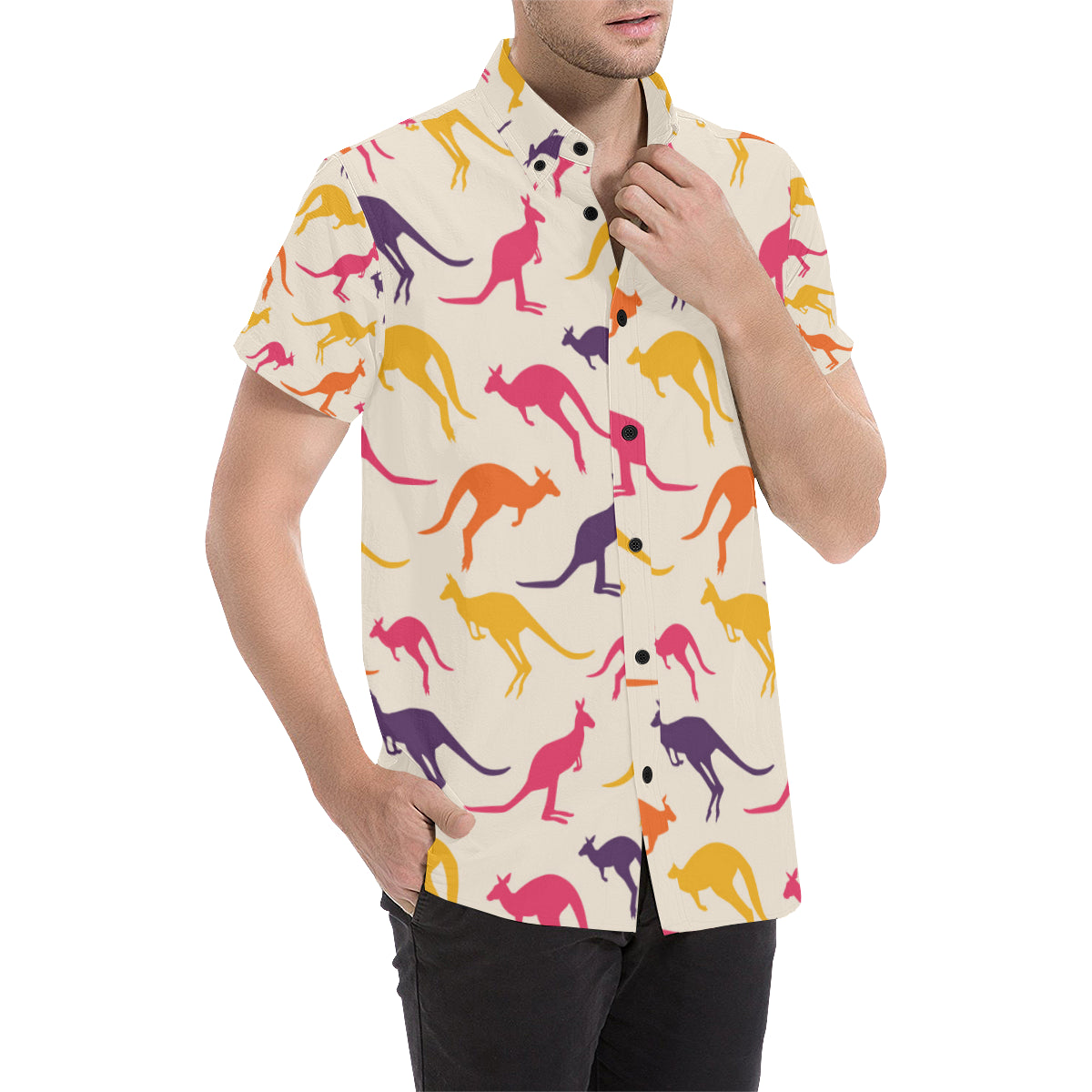 Kangaroos Pattern Print Design 01 Men's Short Sleeve Button Up Shirt
