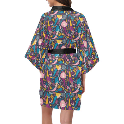 Mermaid Pattern Print Design 08 Women's Short Kimono