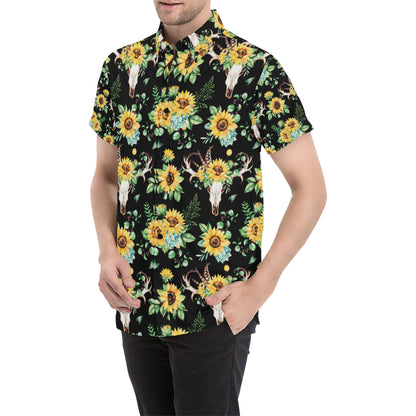 Sunflower Pattern Print Design SF08 Men's Short Sleeve Button Up Shirt