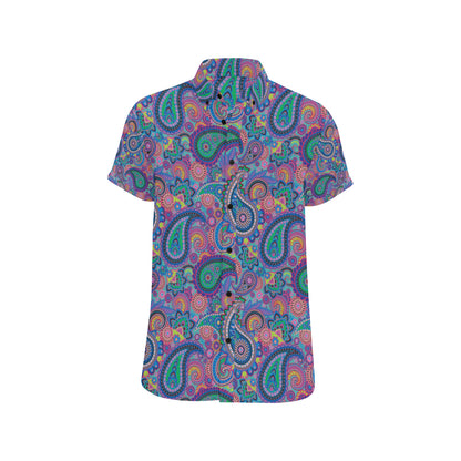 Paisley Colorful Pattern Print Design A02 Men's Short Sleeve Button Up Shirt