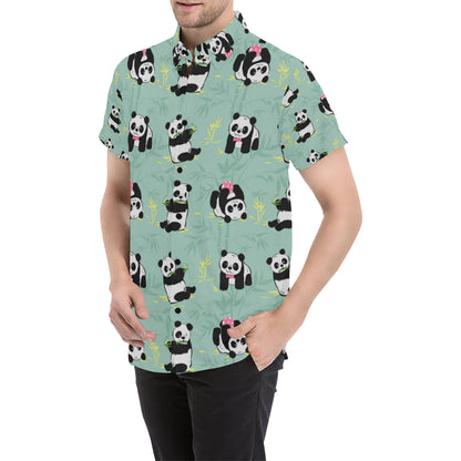 Panda Pattern Print Design A05 Men's Short Sleeve Button Up Shirt