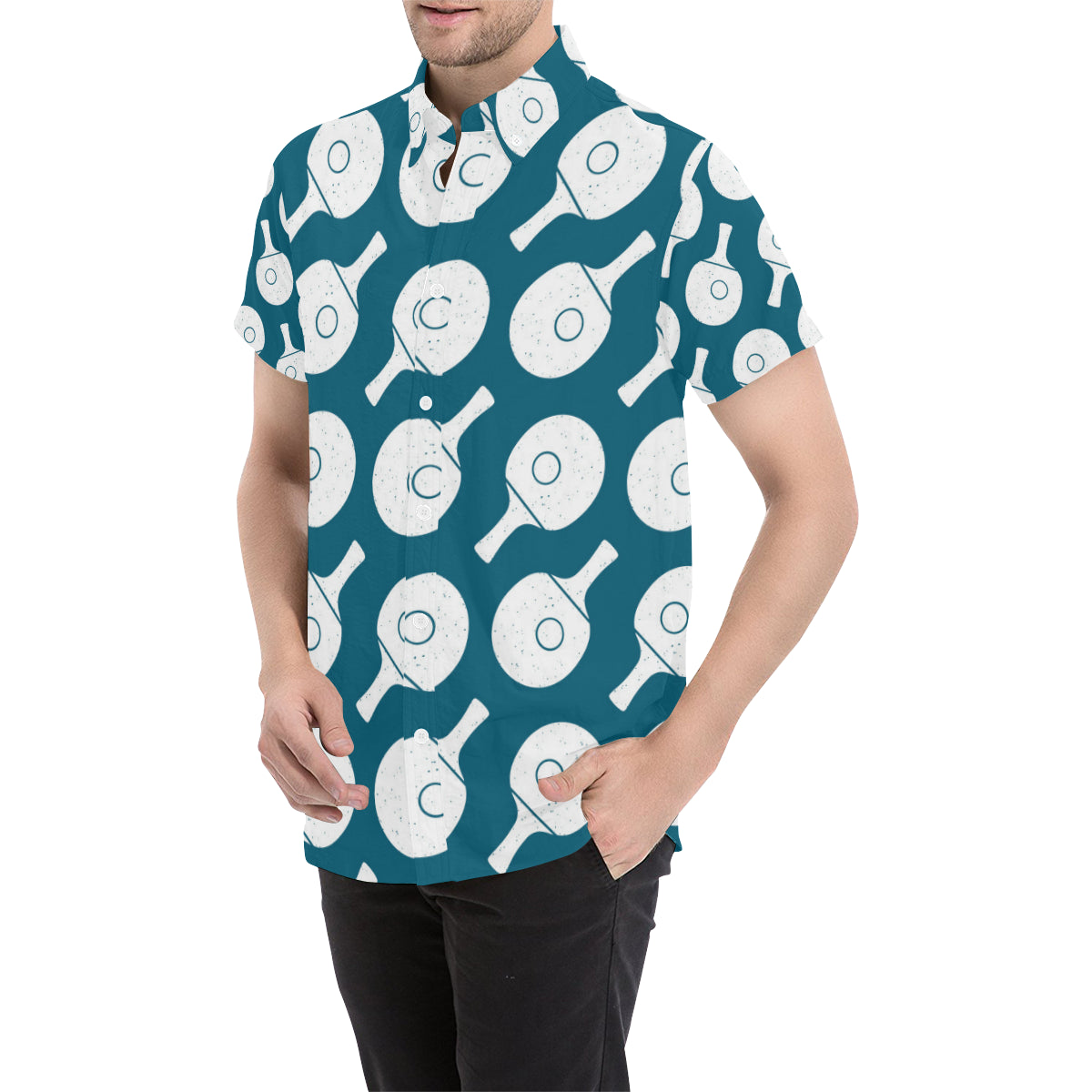 Ping Pong Pattern Print Design A02 Men's Short Sleeve Button Up Shirt