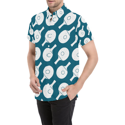 Ping Pong Pattern Print Design A02 Men's Short Sleeve Button Up Shirt