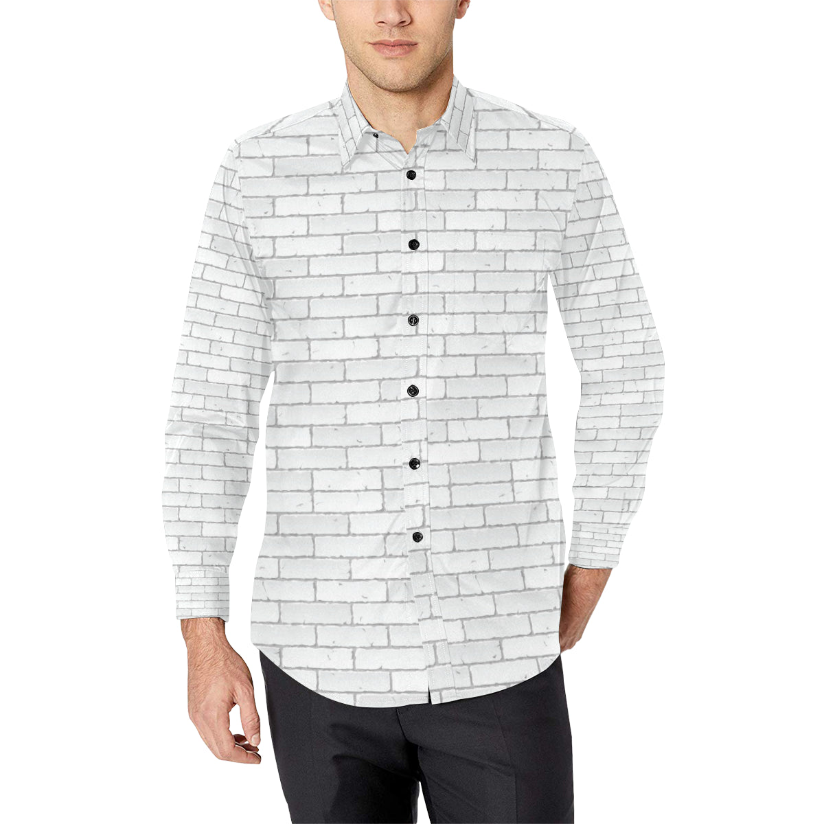 Brick White Pattern Print Design 03 Men's Long Sleeve Shirt