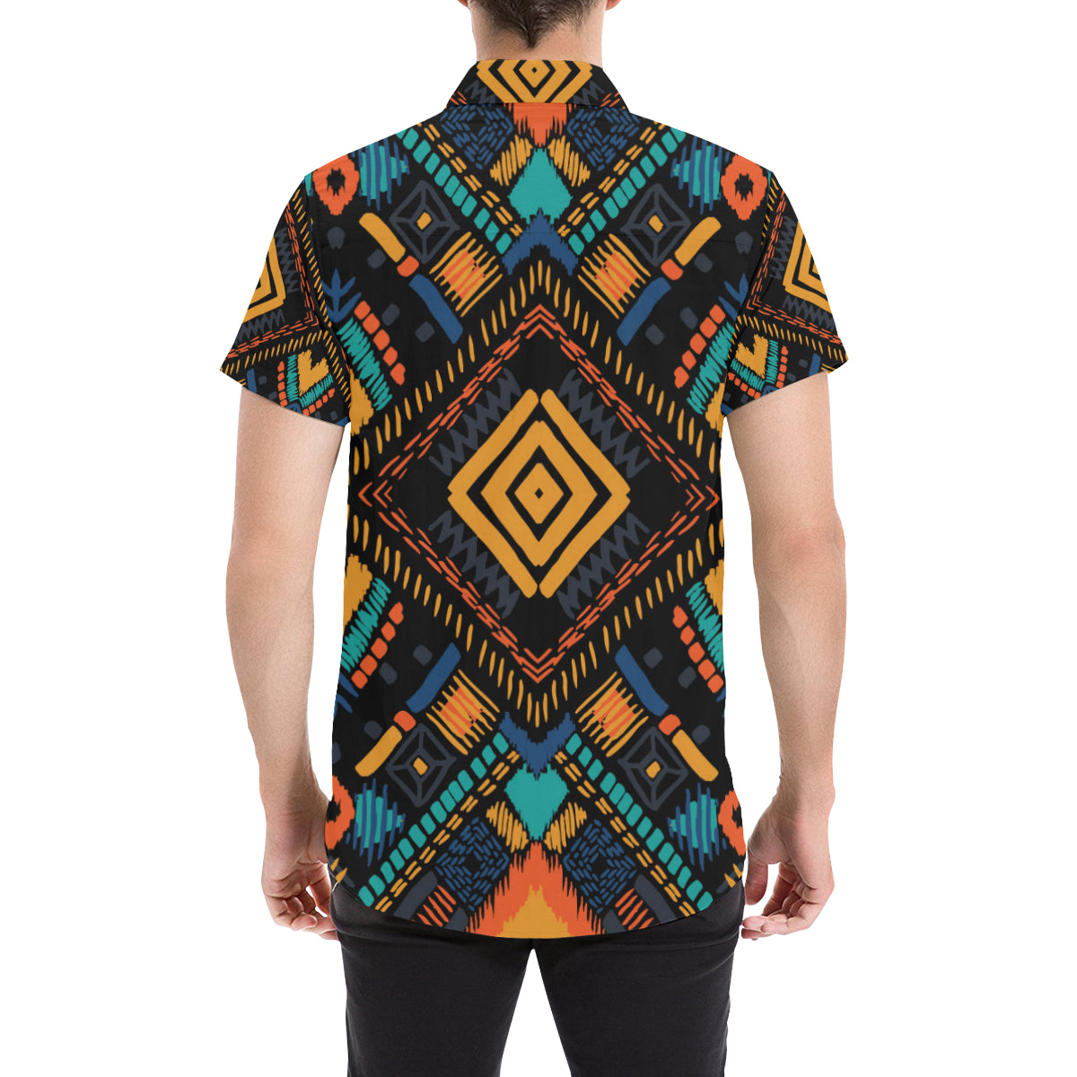 Kente Pattern Print Design 05 Men's Short Sleeve Button Up Shirt