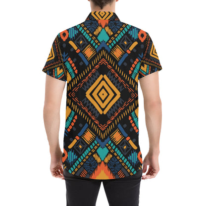 Kente Pattern Print Design 05 Men's Short Sleeve Button Up Shirt
