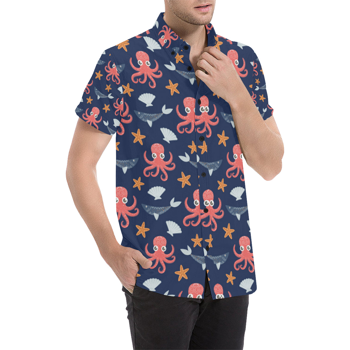 Octopus Pattern Print Design A04 Men's Short Sleeve Button Up Shirt