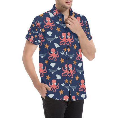 Octopus Pattern Print Design A04 Men's Short Sleeve Button Up Shirt