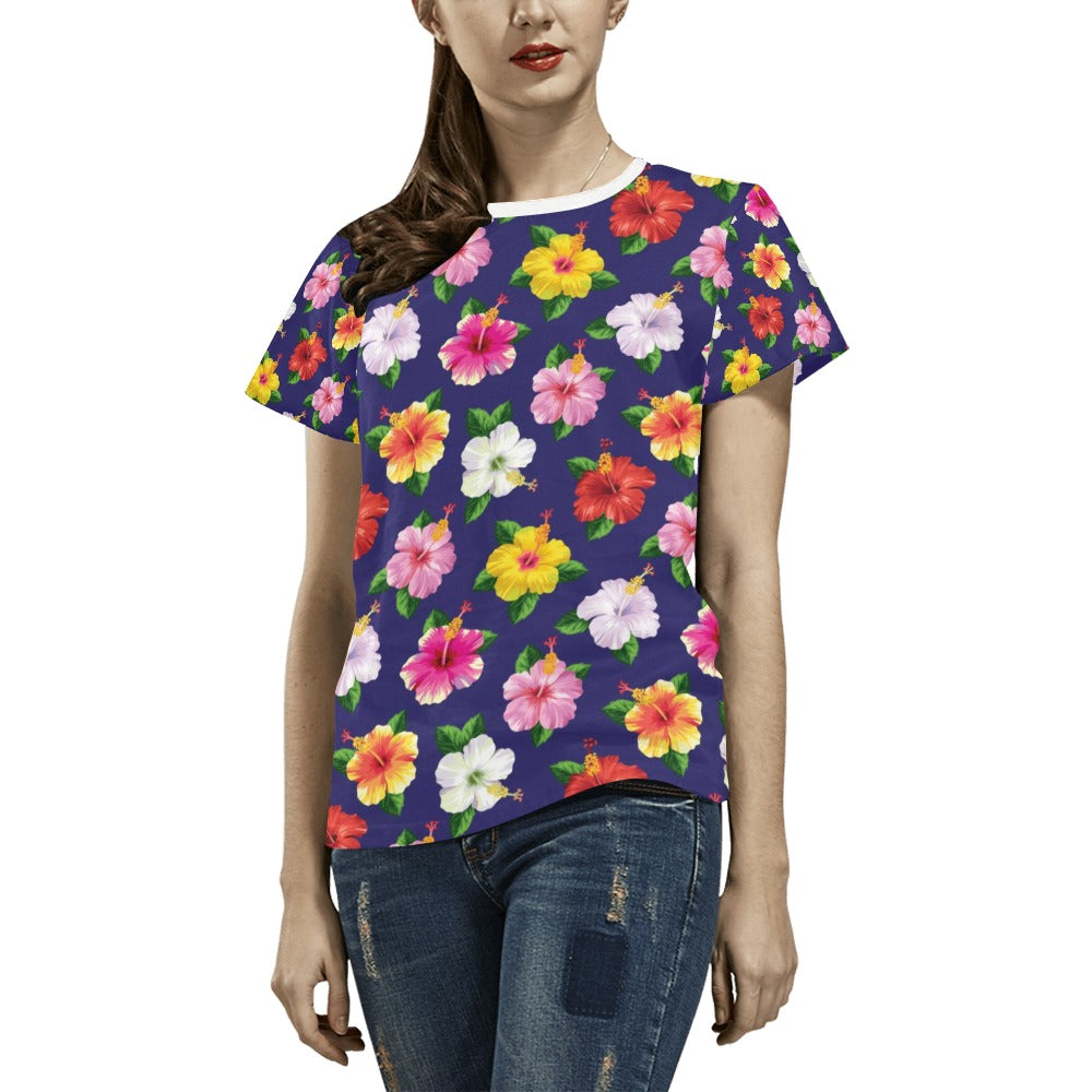 Hibiscus Colorful Print Design LKS301 Women's  T-shirt