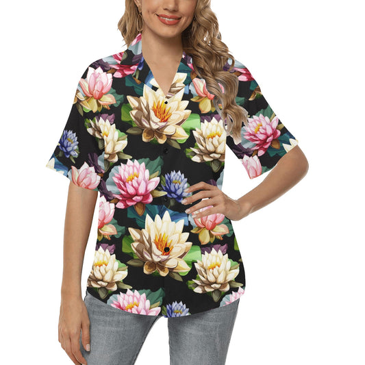 Water Lily Pattern Print Design WL02 Women's Hawaiian Shirt