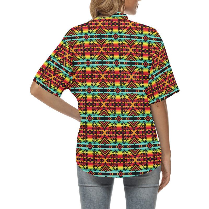 Kente Red Design African Print Women's Hawaiian Shirt