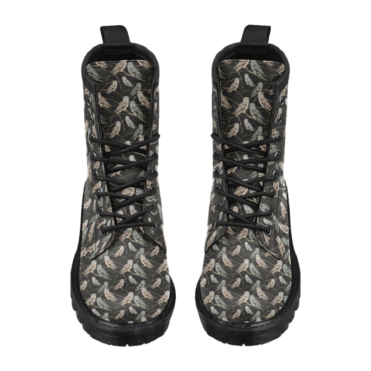 Owl Branch Themed Design Print Women's Boots