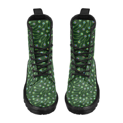 Peacock Feather Green Design Print Women's Boots