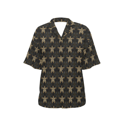 Gold Tribal Turtle Polynesian Design Women's Hawaiian Shirt