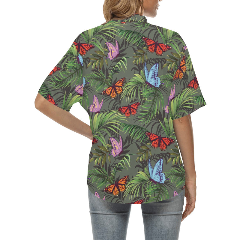 Monarch Butterfly Pattern Print Design 04 Women's Hawaiian Shirt