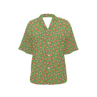 American Football on Green Design Women's Hawaiian Shirt