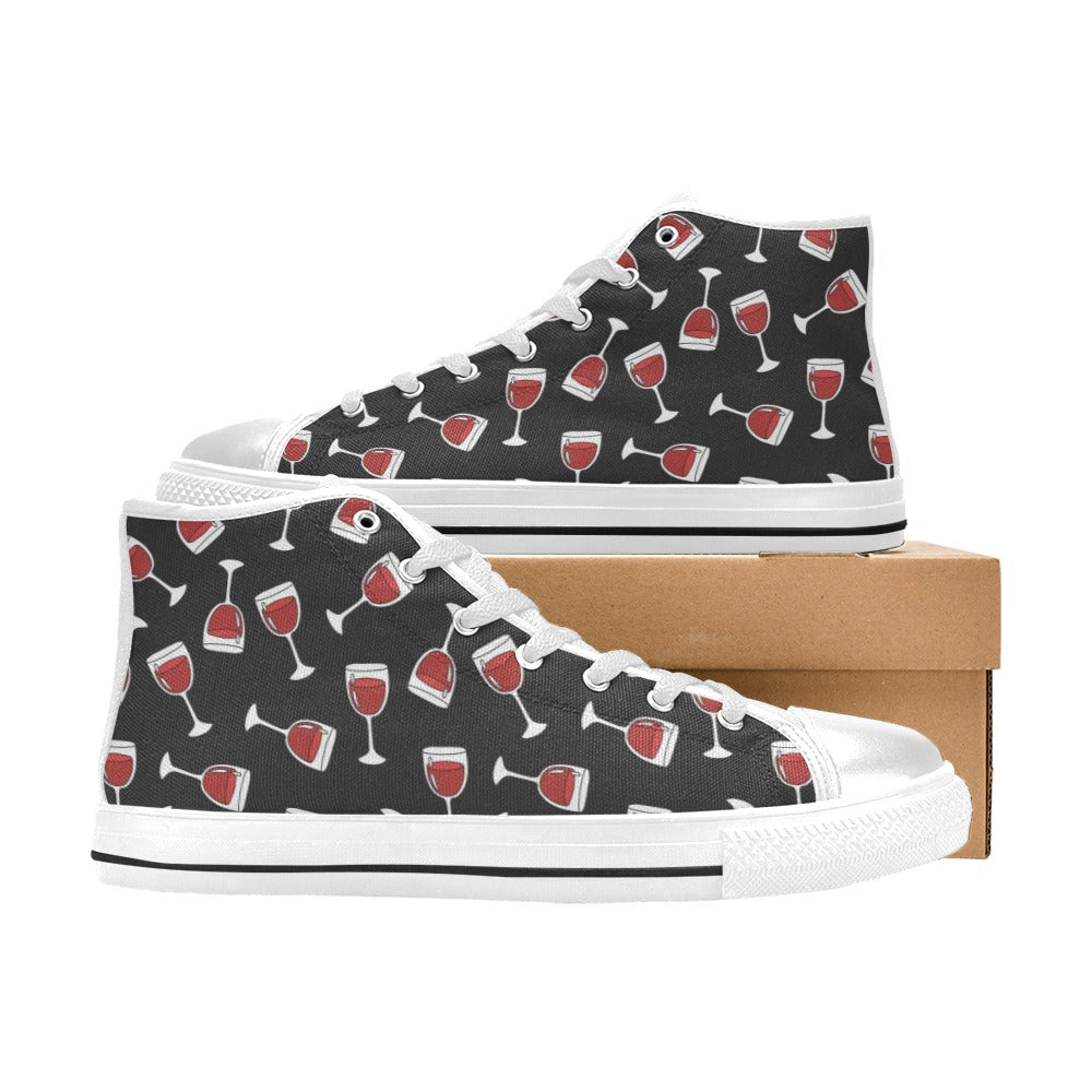 Wine Glass Print Design LKS303 High Top Women's White Shoes