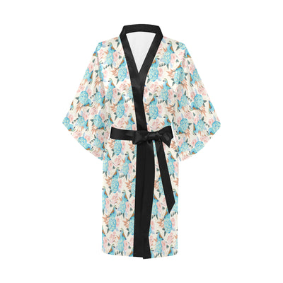 Bluebird Pattern Print Design 03 Women's Short Kimono