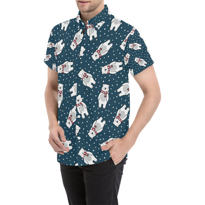 Polar Bear Pattern Print Design PB05 Men's Short Sleeve Button Up Shirt