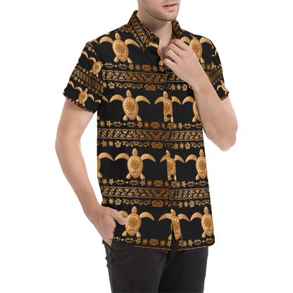 Tribal Sea turtle Polynesian Hawaiian Men's Short Sleeve Button Up Shirt