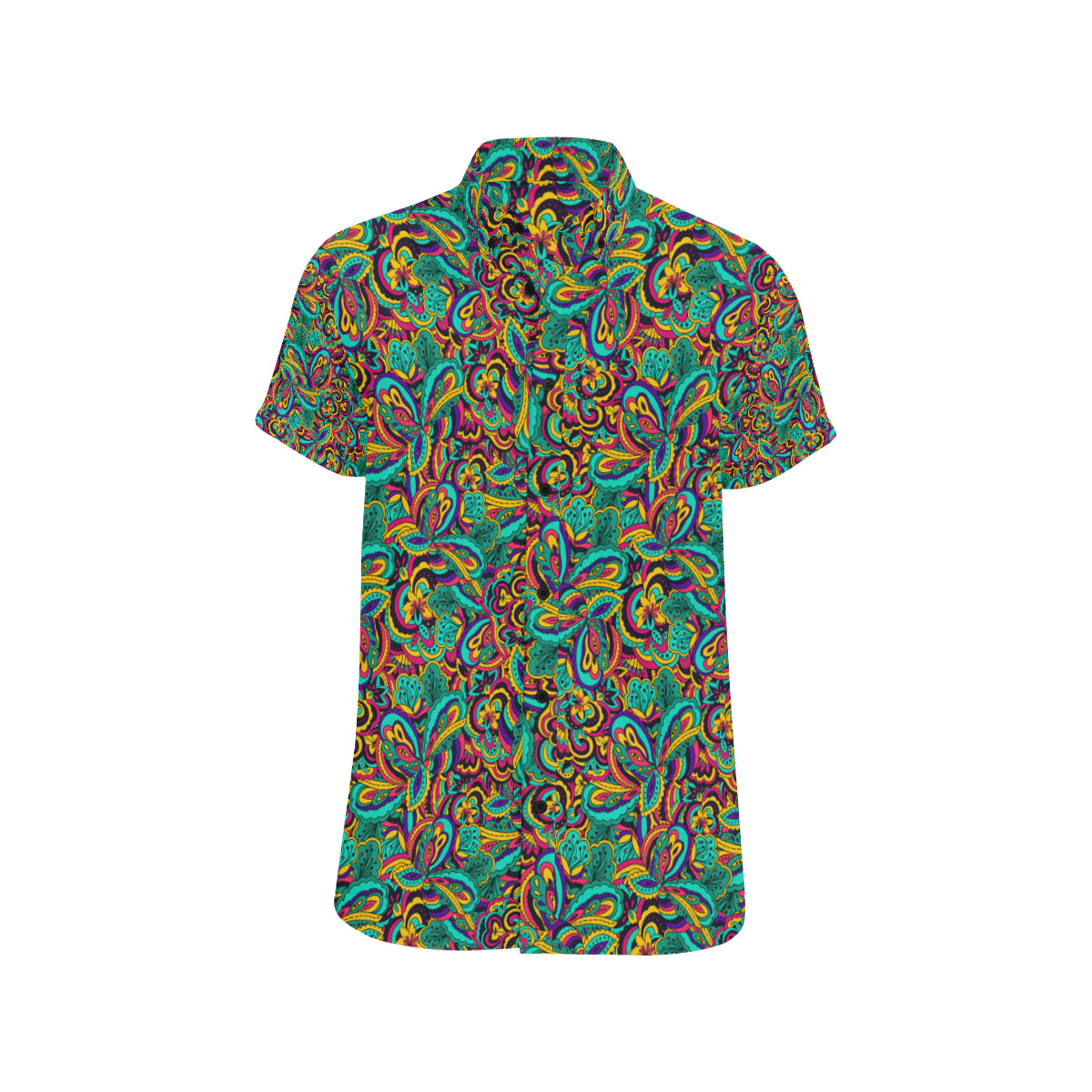 Psychedelic Trippy Floral Design Men's Short Sleeve Button Up Shirt