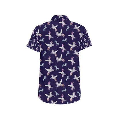 Pegasus Pattern Print Design 02 Men's Short Sleeve Button Up Shirt