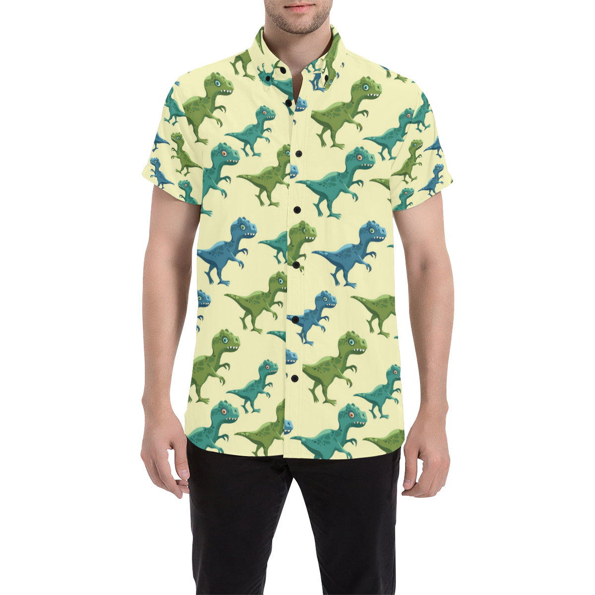 T Rex Pattern Print Design A04 Men's Short Sleeve Button Up Shirt